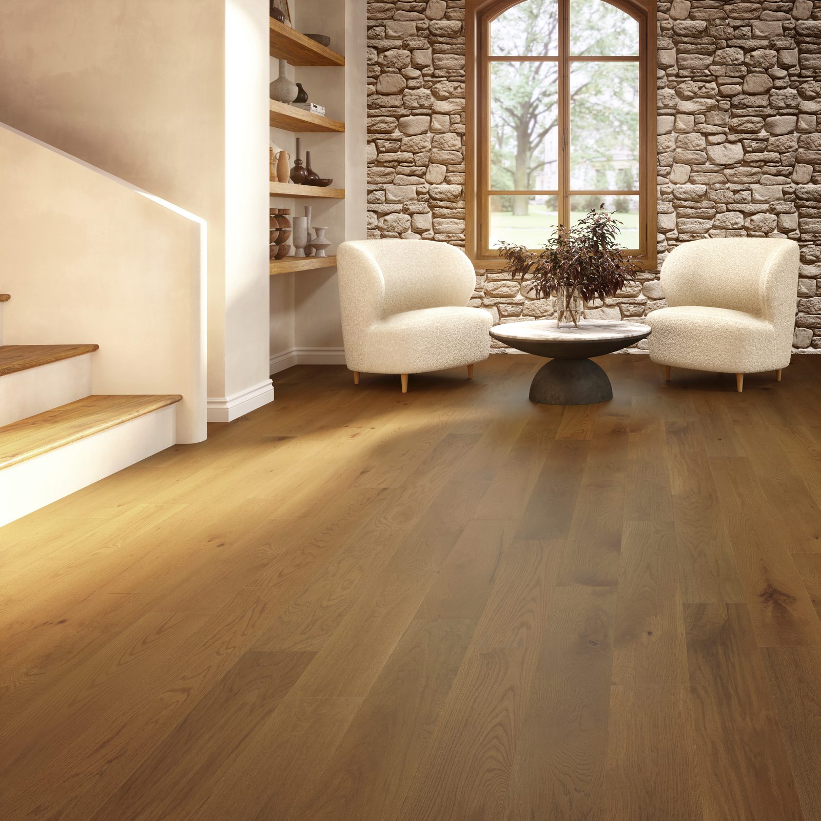Plancher de chêne rouge collection Source dans un espace résidentiel