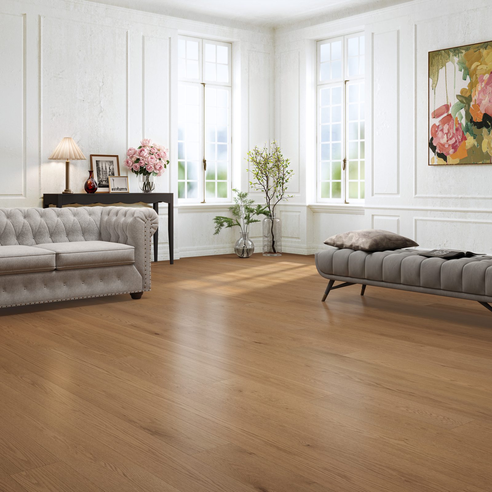 Plancher de chêne collection Emblem installé en salon
